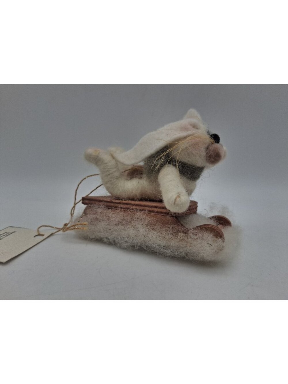 Felted Wool Rabbit Bunny Riding Sled Christmas Ornament NWT